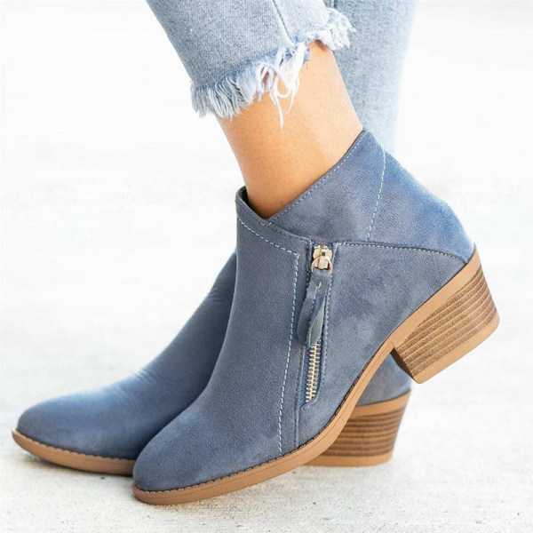 Autumn new women's boots round toe side zipper thick heel women's leather boots large size fashionable color fashion boots