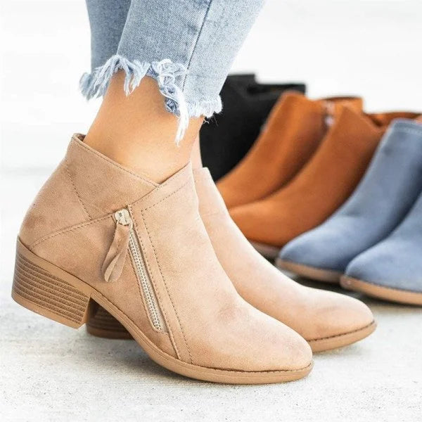 Autumn new women's boots round toe side zipper thick heel women's leather boots large size fashionable color fashion boots