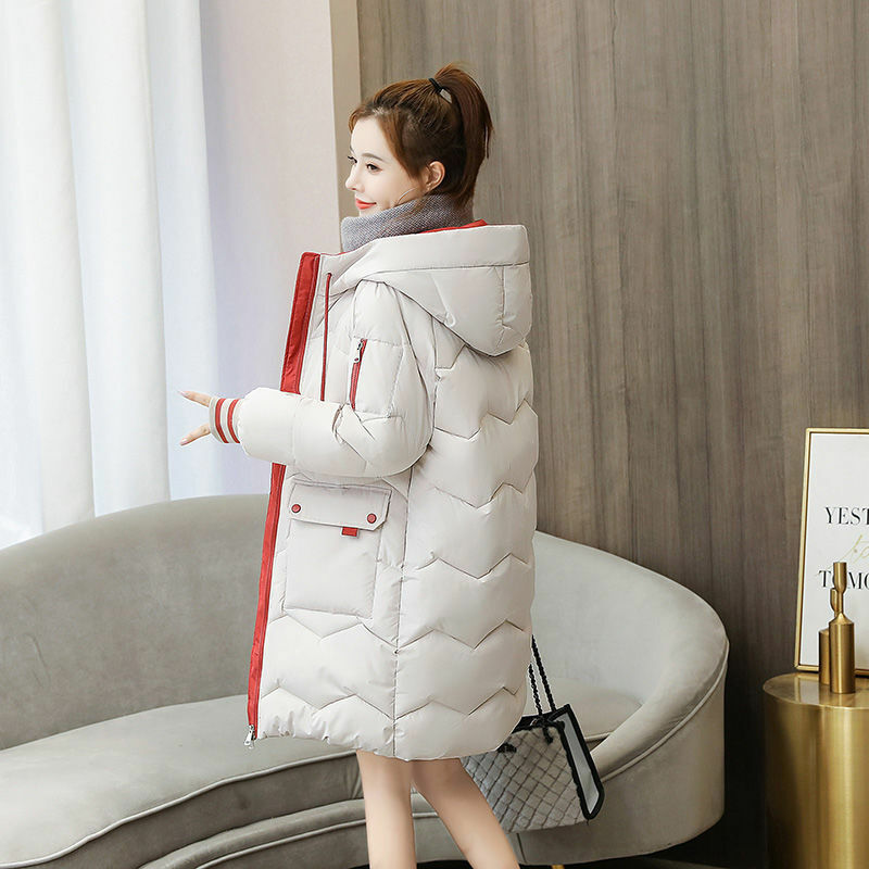 New down-padded jacket for women, trendy mid-length thickened winter mid-length slim-fitting cotton coat, internet celebrity cotton-padded jacket, large size