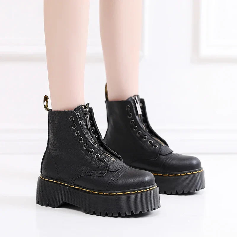 British two-piece thick-soled 8-hole 1460 Martin boots Sinclair front zipper first-layer pebbled short boots sponge cake