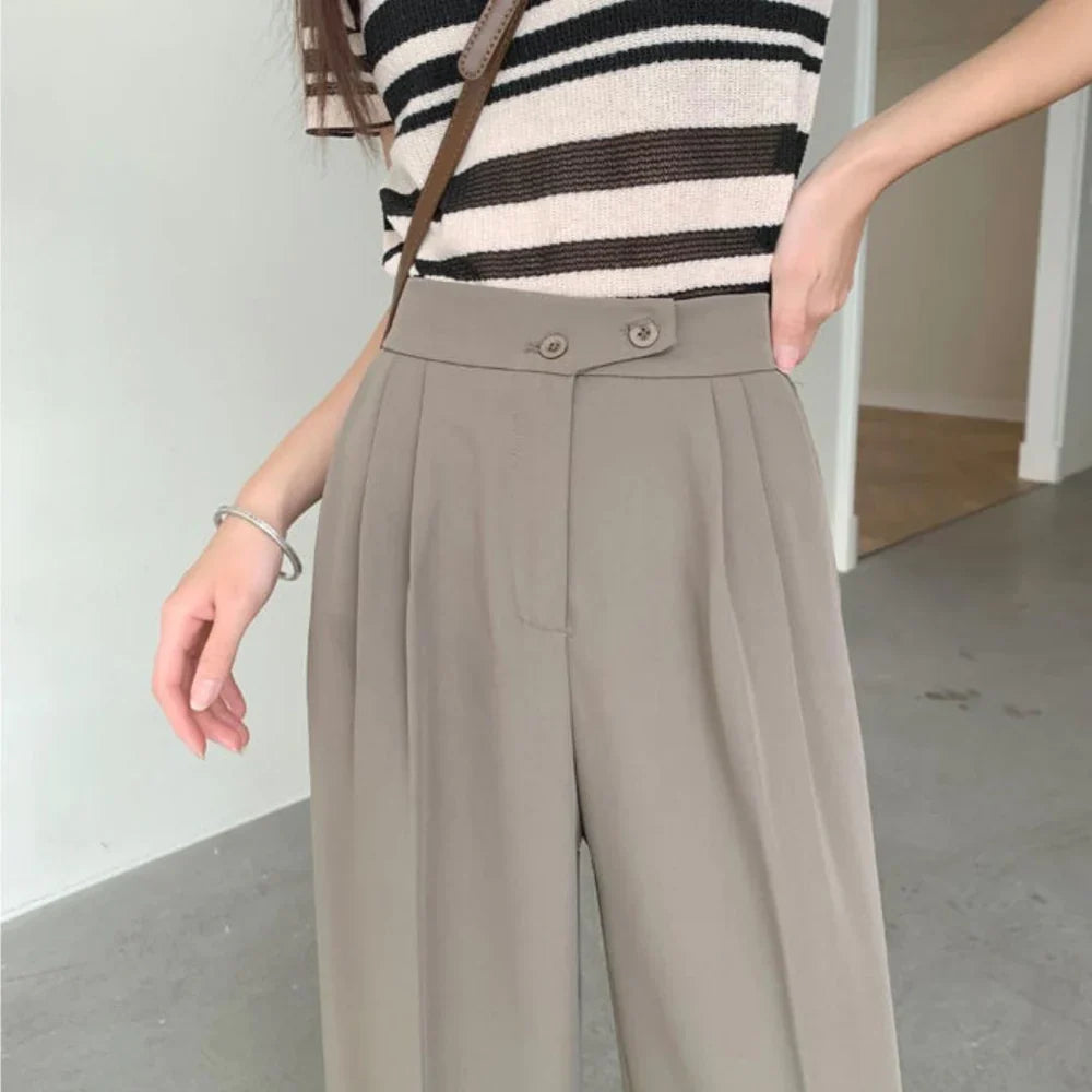 Women's new spring and summer suit pants, high-waisted, belly-covering, slimming, loose, casual, floor-length wide-leg long trousers