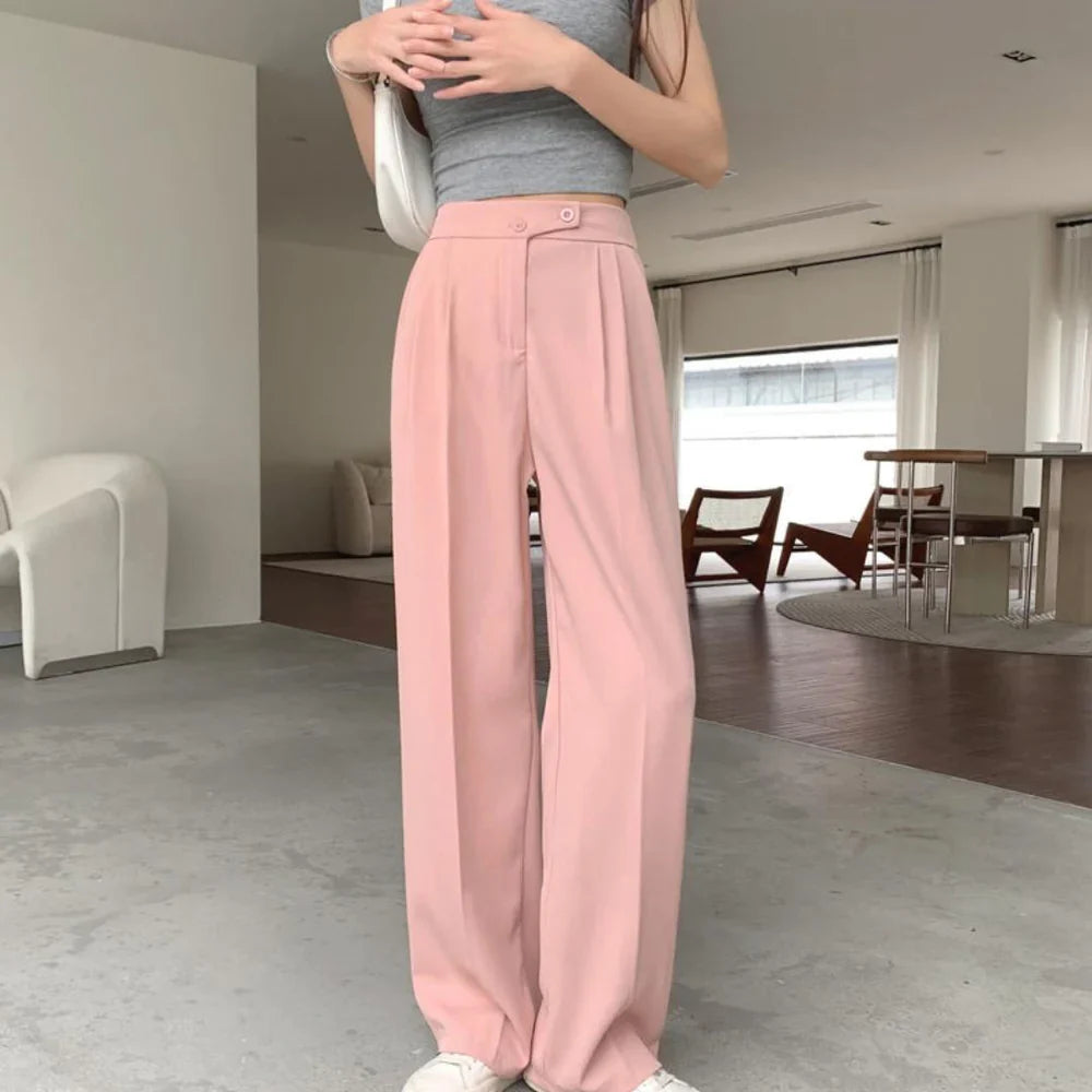 Women's new spring and summer suit pants, high-waisted, belly-covering, slimming, loose, casual, floor-length wide-leg long trousers