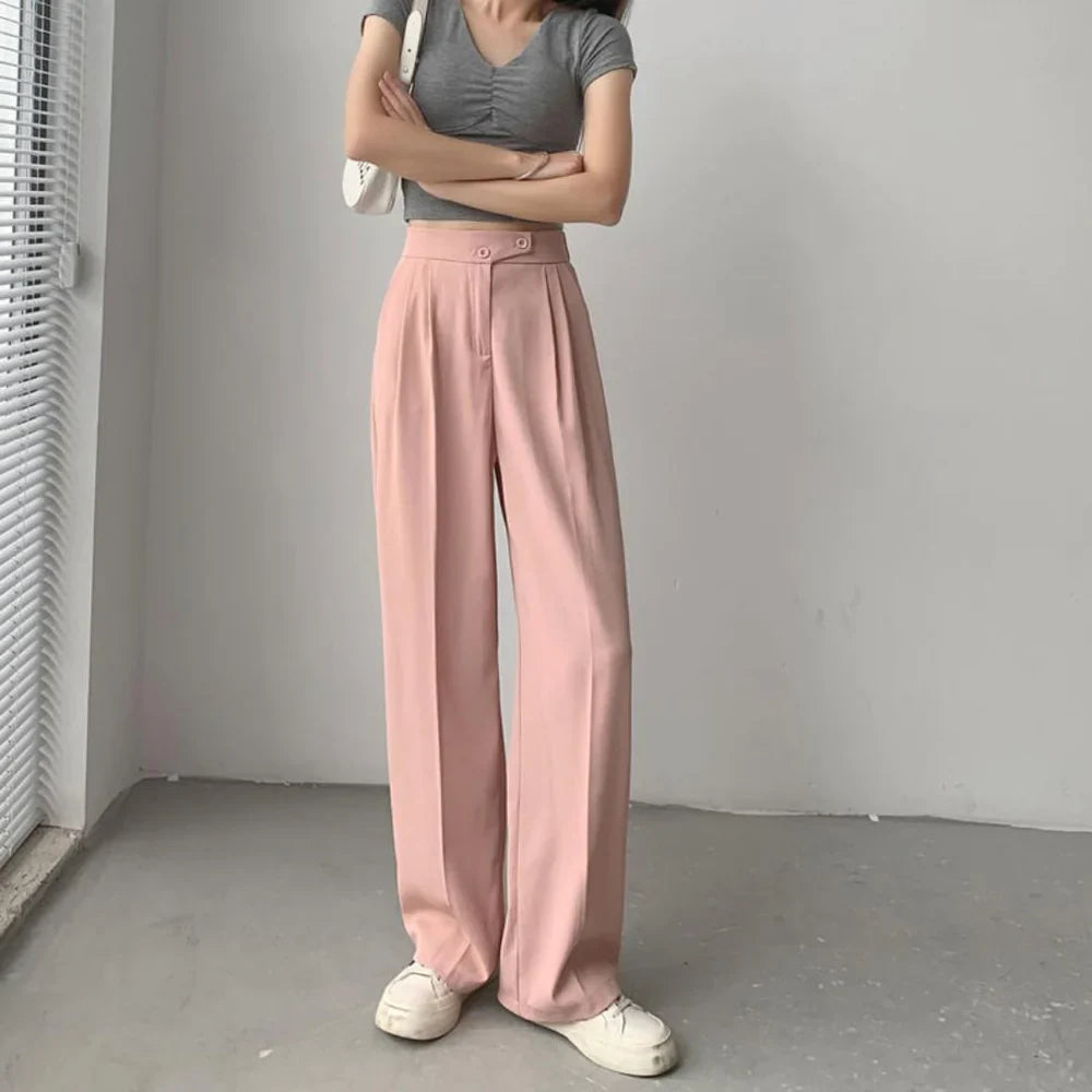 Women's new spring and summer suit pants, high-waisted, belly-covering, slimming, loose, casual, floor-length wide-leg long trousers