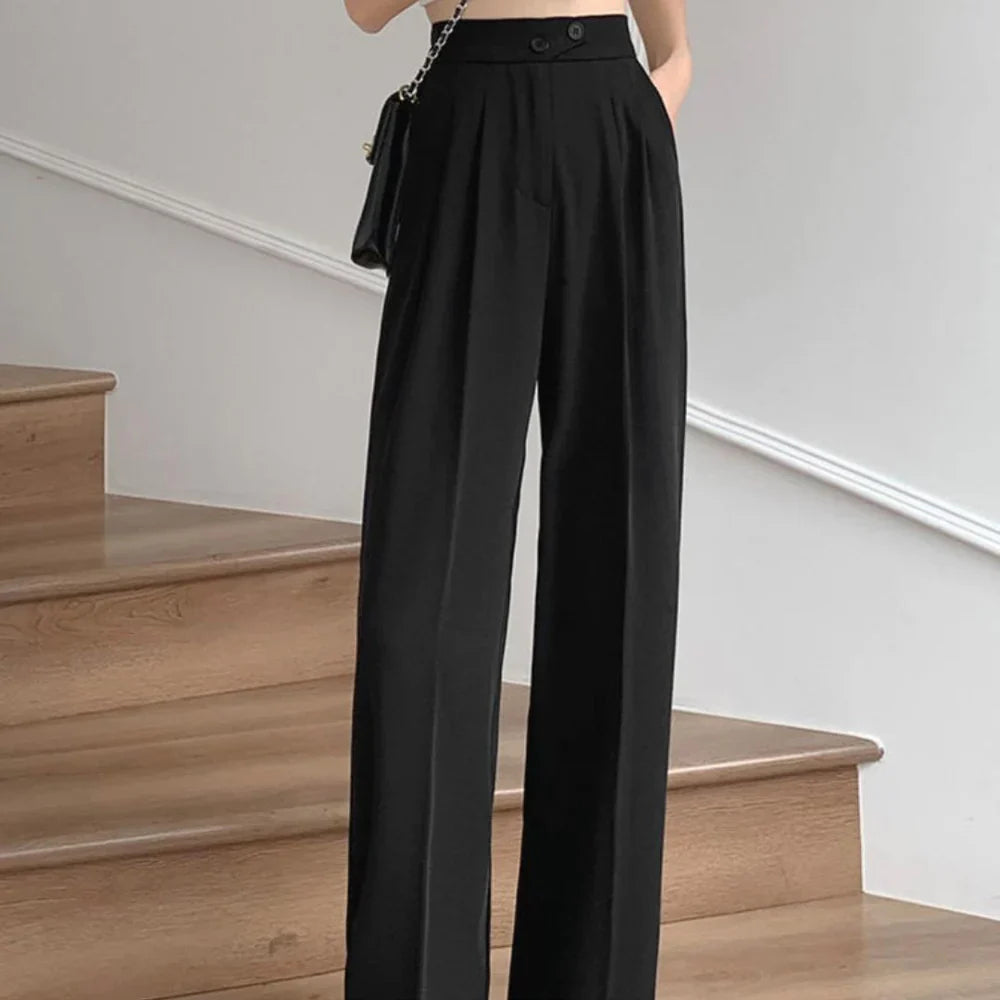 Women's new spring and summer suit pants, high-waisted, belly-covering, slimming, loose, casual, floor-length wide-leg long trousers