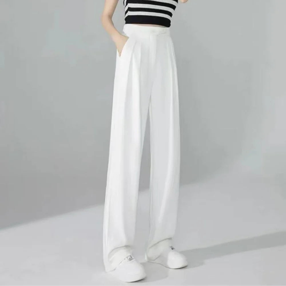 Women's new spring and summer suit pants, high-waisted, belly-covering, slimming, loose, casual, floor-length wide-leg long trousers