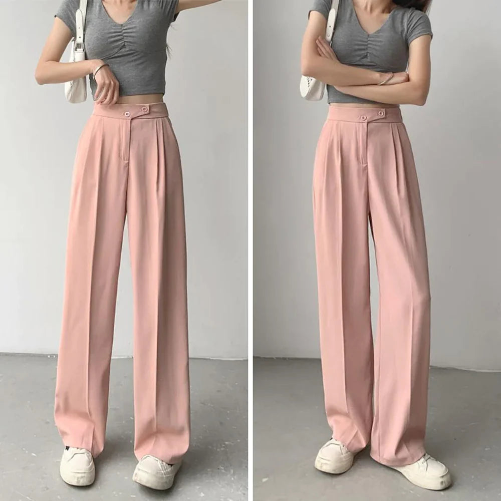 Women's new spring and summer suit pants, high-waisted, belly-covering, slimming, loose, casual, floor-length wide-leg long trousers