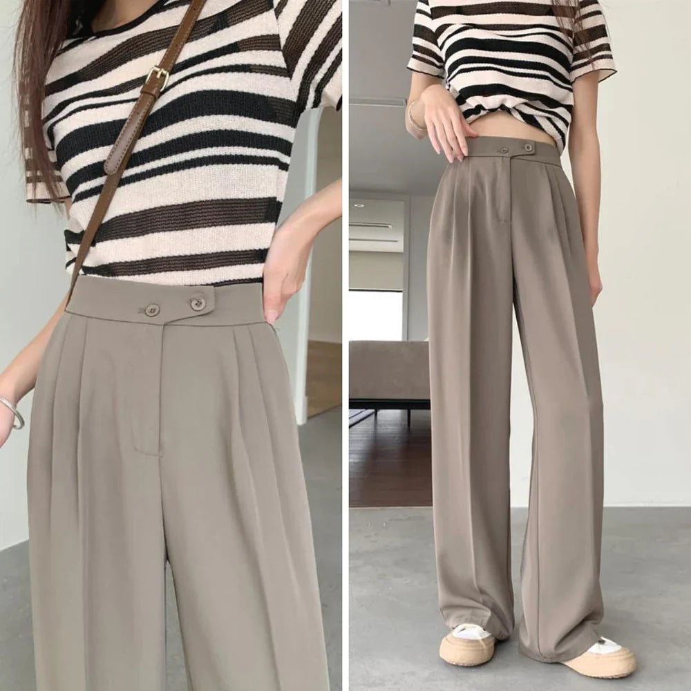 Women's new spring and summer suit pants, high-waisted, belly-covering, slimming, loose, casual, floor-length wide-leg long trousers