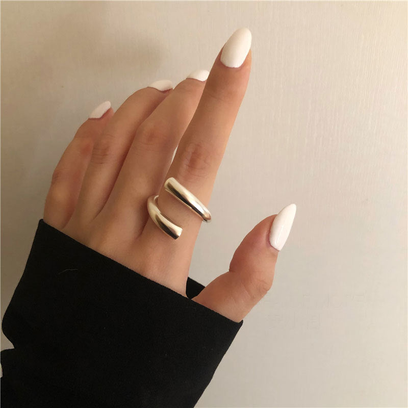 925 sterling silver ins niche designer high-end interlaced hollow trendy personality irregular curve open ring