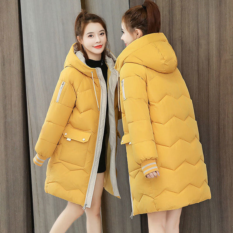 New down-padded jacket for women, trendy mid-length thickened winter mid-length slim-fitting cotton coat, internet celebrity cotton-padded jacket, large size