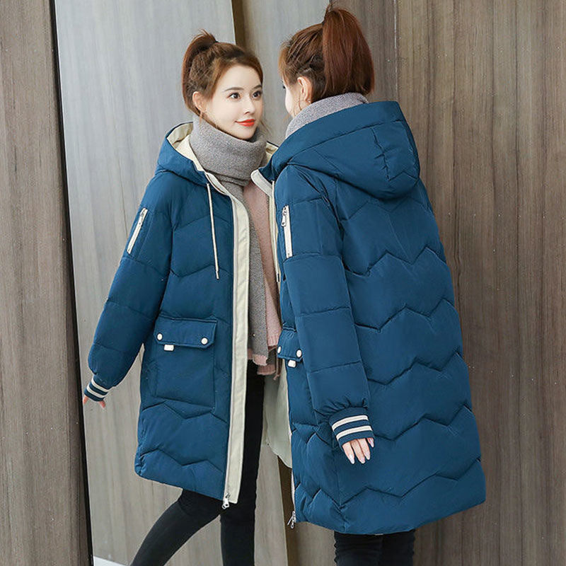 New down-padded jacket for women, trendy mid-length thickened winter mid-length slim-fitting cotton coat, internet celebrity cotton-padded jacket, large size