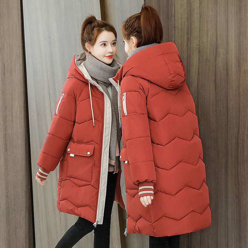 New down-padded jacket for women, trendy mid-length thickened winter mid-length slim-fitting cotton coat, internet celebrity cotton-padded jacket, large size