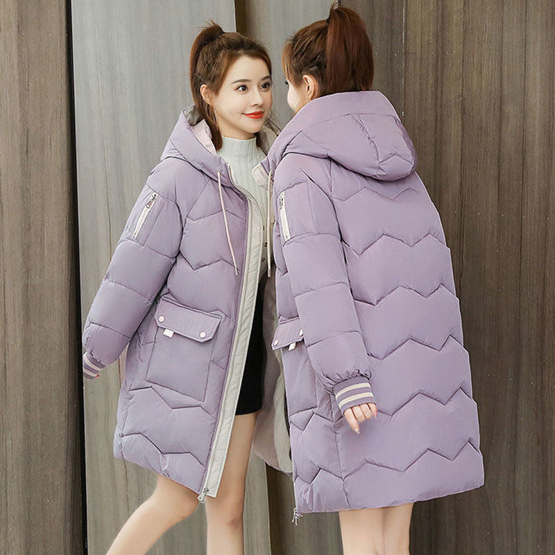 New down-padded jacket for women, trendy mid-length thickened winter mid-length slim-fitting cotton coat, internet celebrity cotton-padded jacket, large size