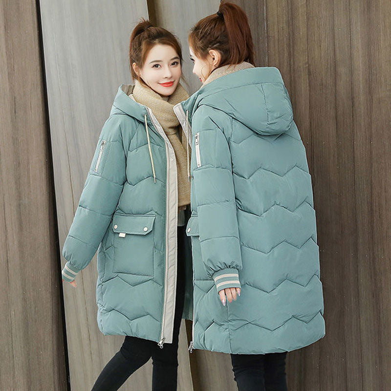 New down-padded jacket for women, trendy mid-length thickened winter mid-length slim-fitting cotton coat, internet celebrity cotton-padded jacket, large size