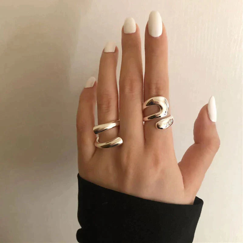 925 sterling silver ins niche designer high-end interlaced hollow trendy personality irregular curve open ring