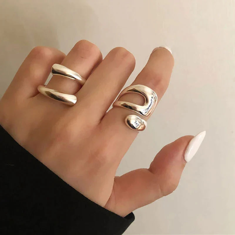 925 sterling silver ins niche designer high-end interlaced hollow trendy personality irregular curve open ring