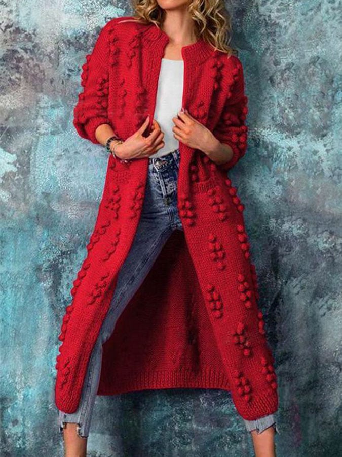 Spring and autumn solid color cardigan long sweater jacket women's knitted sweater