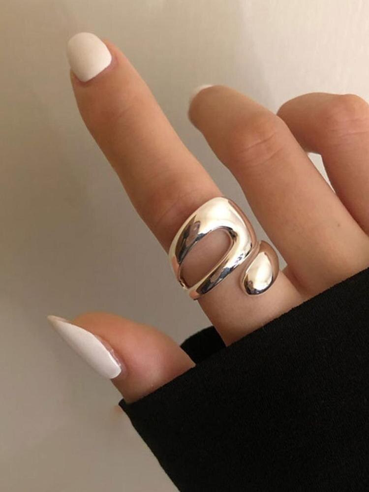 925 sterling silver ins niche designer high-end interlaced hollow trendy personality irregular curve open ring