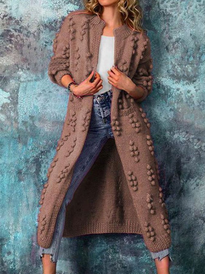 Spring and autumn solid color cardigan long sweater jacket women's knitted sweater