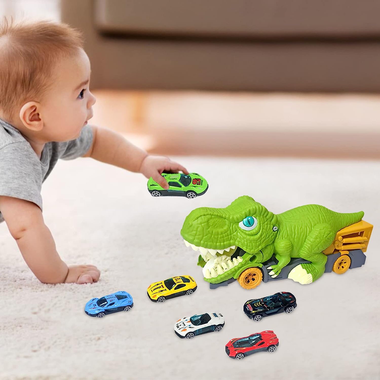 Children's large dinosaur toy swallowing inertia pull-back car alloy car baby 3 boys 6 educational gift