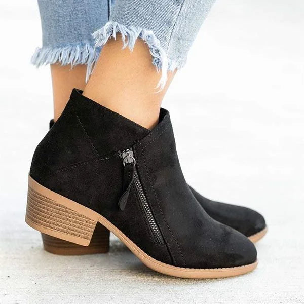 Autumn new women's boots round toe side zipper thick heel women's leather boots large size fashionable color fashion boots