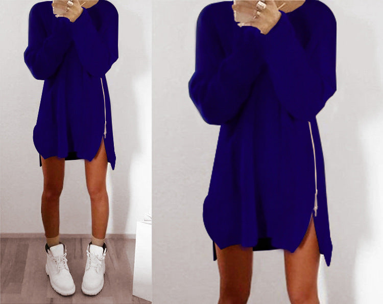 New autumn and winter casual loose zipper sweater dress 011