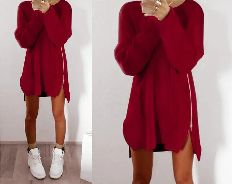 New autumn and winter casual loose zipper sweater dress 011