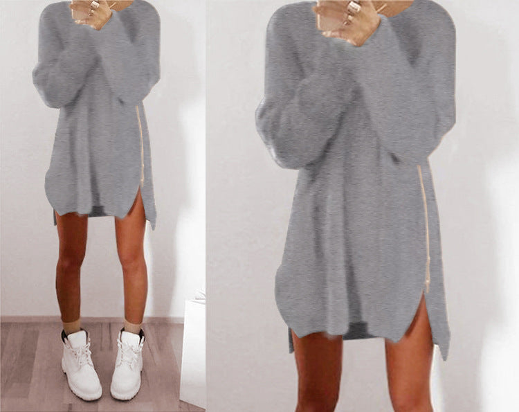 New autumn and winter casual loose zipper sweater dress 011