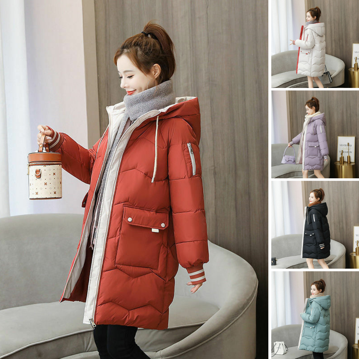 New down-padded jacket for women, trendy mid-length thickened winter mid-length slim-fitting cotton coat, internet celebrity cotton-padded jacket, large size