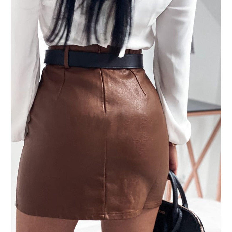 Women's leather skirt hot style sexy leather beaded skirt slit hip skirt autumn and winter new style SU2274