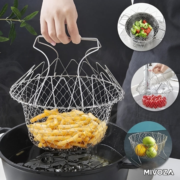 Frying net stainless steel folding frying basket household frying oil filter multifunctional frying tool drain basket