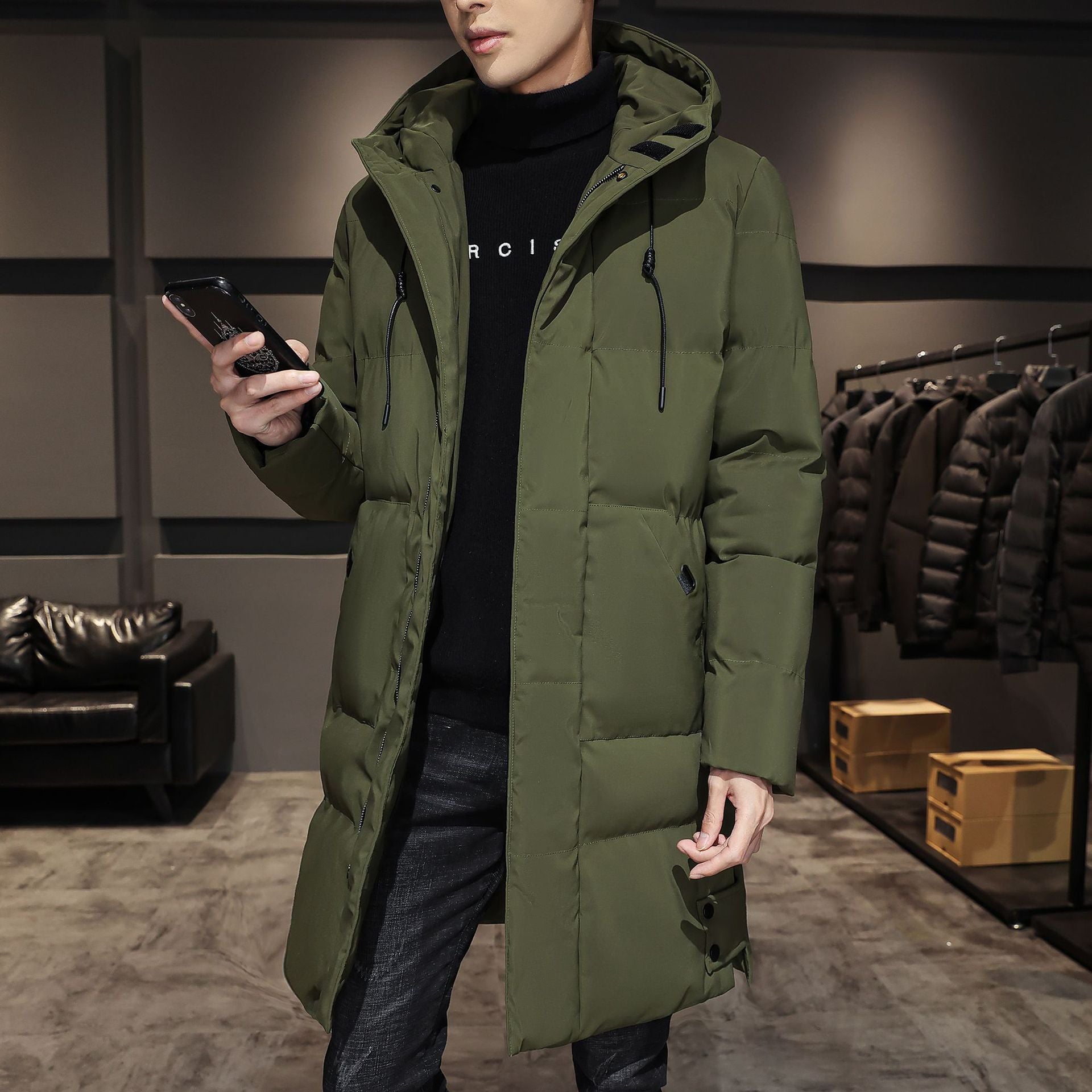 Mid-length cotton-padded jacket for men, autumn and winter new trendy and handsome thickened workwear cotton-padded jacket, winter down-padded jacket for men