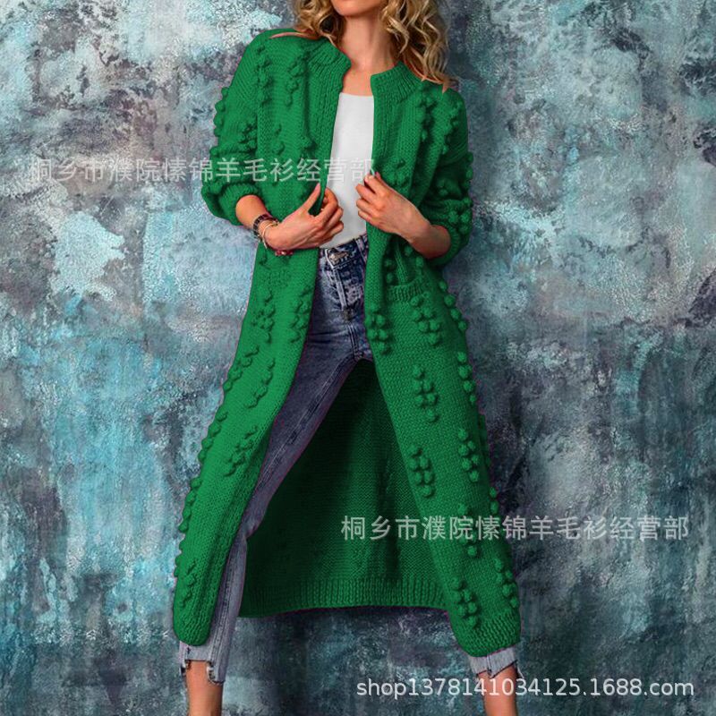 Spring and autumn solid color cardigan long sweater jacket women's knitted sweater