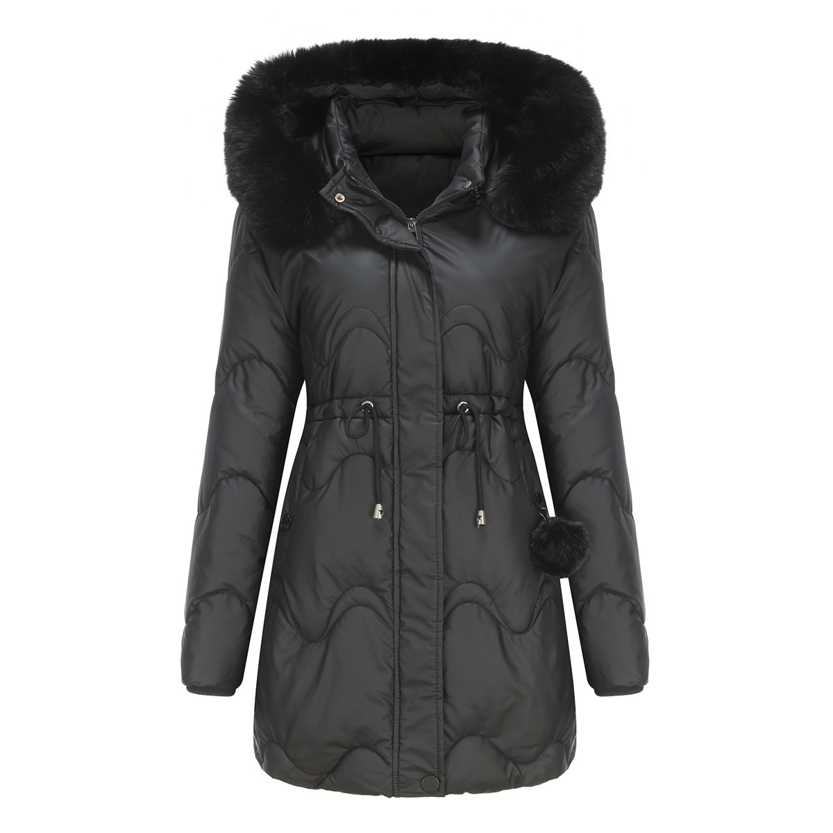 New women's cotton coat with detachable hood, autumn and winter warm parka, removable hood, mid-length coat for women