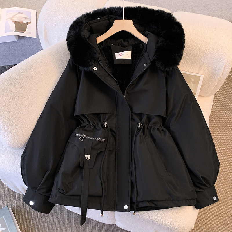 Winter plush cotton-padded jacket, waist-cinching workwear, down-padded jacket, thickened warm-padded jacket, small man, western-style overcoming