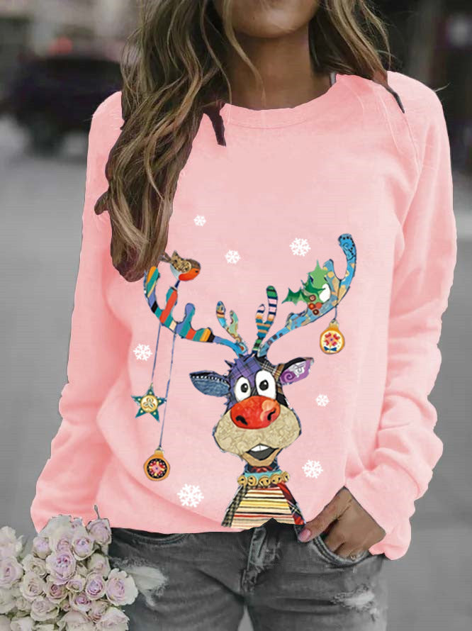 eBay Christmas pattern printed long-sleeved round neck sweatshirt for women