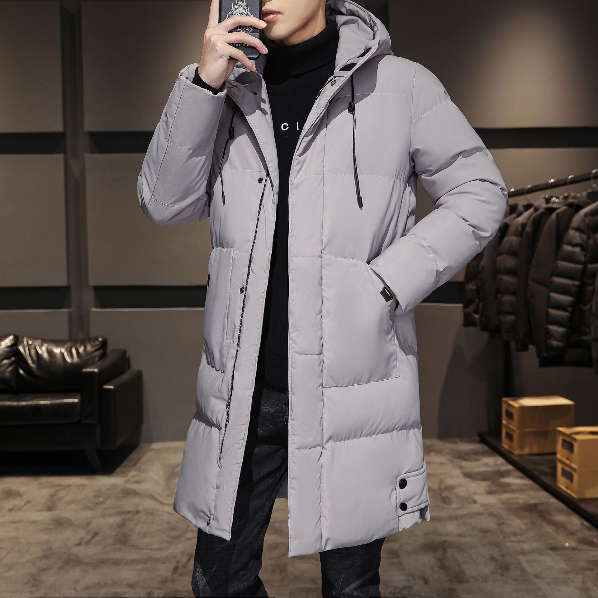 Mid-length cotton-padded jacket for men, autumn and winter new trendy and handsome thickened workwear cotton-padded jacket, winter down-padded jacket for men