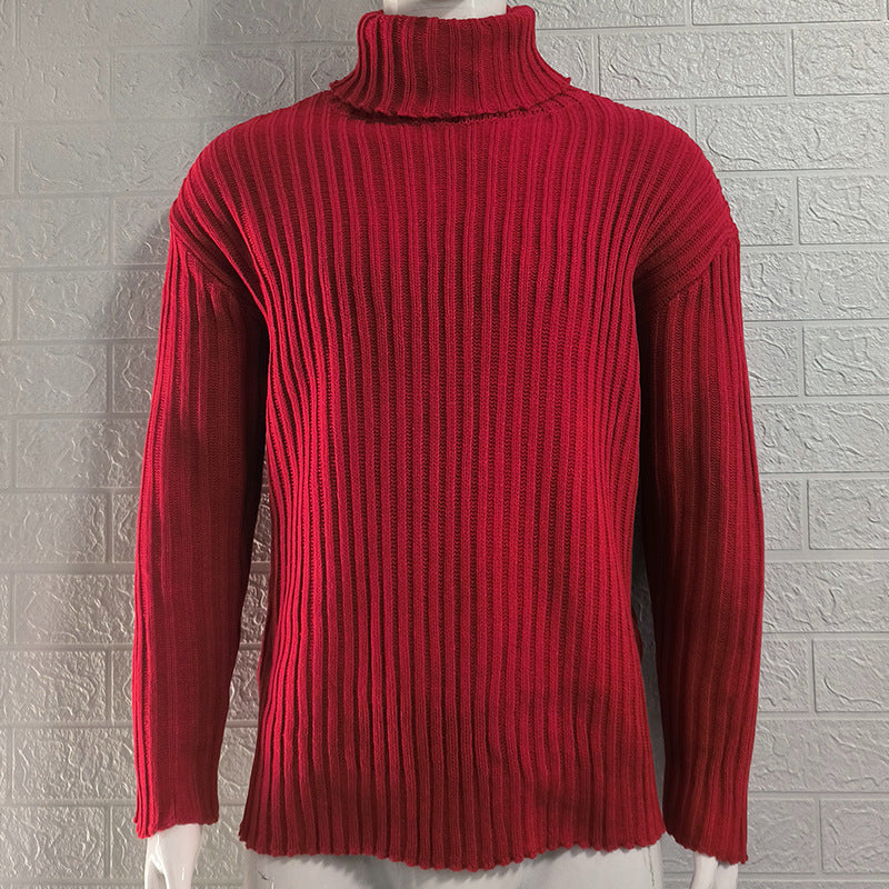 Turtleneck sweater men's solid color slim knitted top autumn and winter new sweater fashion men's clothing