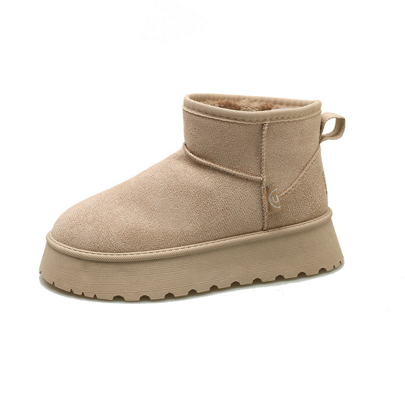 New autumn and winter thick-soled heightening snow boots for women, short girls, suede comfortable plus velvet warm shoes