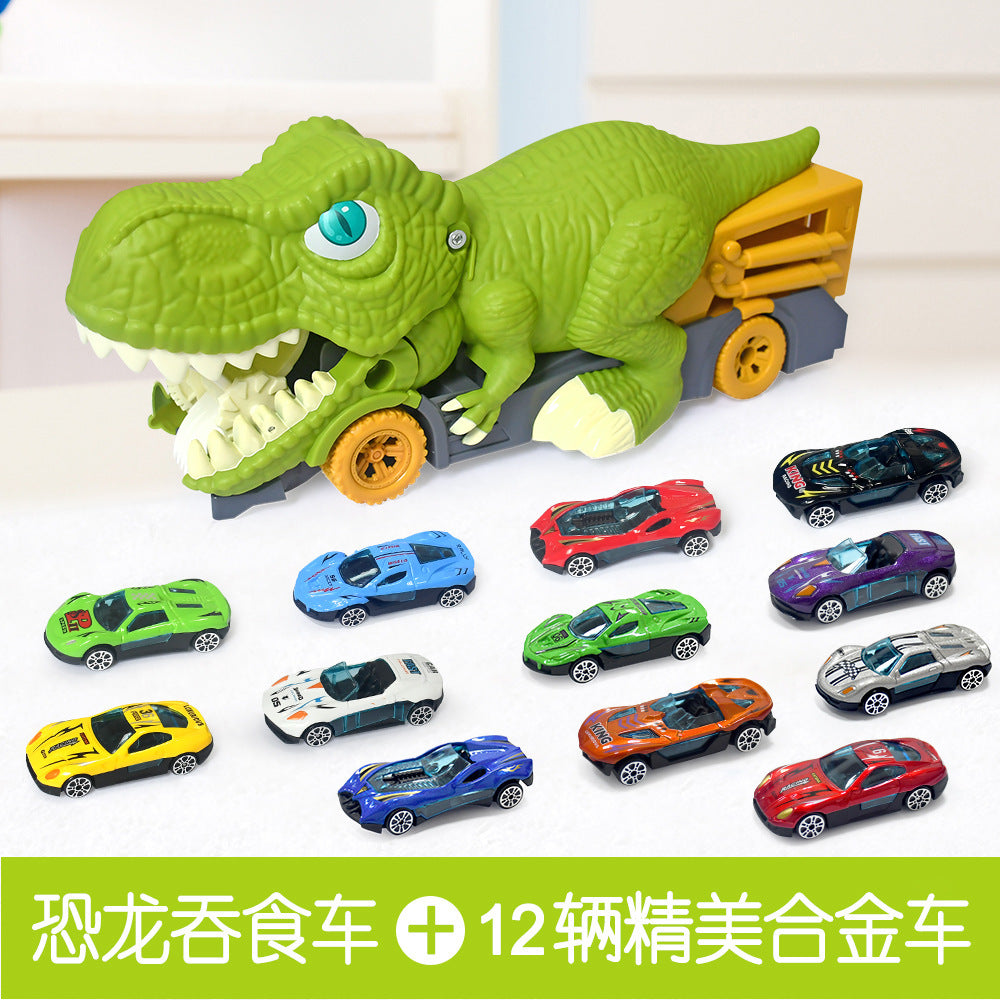 Children's large dinosaur toy swallowing inertia pull-back car alloy car baby 3 boys 6 educational gift