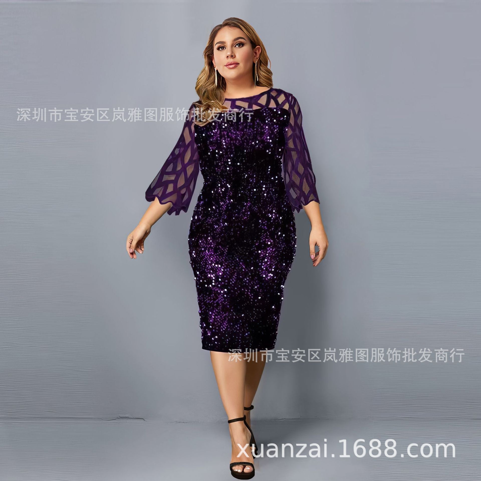 Supply Spring and Autumn Hot Style Personalized Sequin Design Large Size Women's Dress 10 Colors 8 Sizes