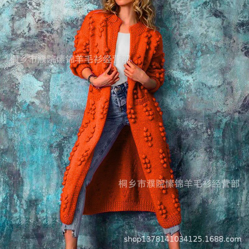 Spring and autumn solid color cardigan long sweater jacket women's knitted sweater