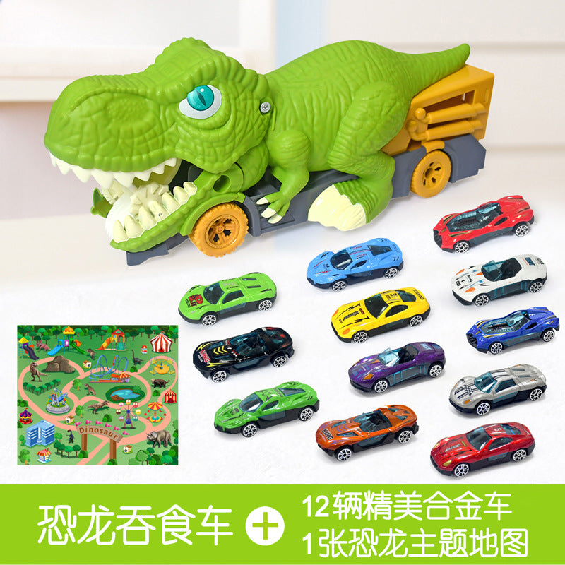 Children's large dinosaur toy swallowing inertia pull-back car alloy car baby 3 boys 6 educational gift