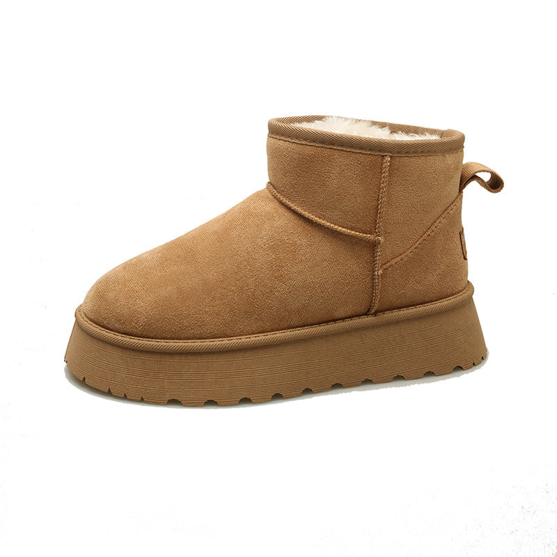 New autumn and winter thick-soled heightening snow boots for women, short girls, suede comfortable plus velvet warm shoes