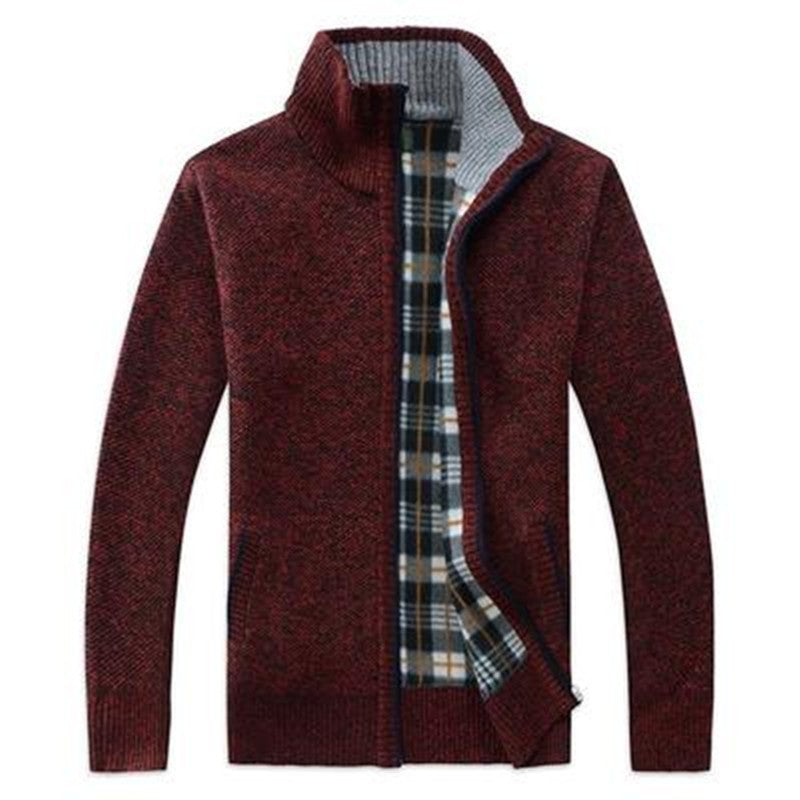 Autumn and winter men's long zipper sweater sleeves thickened and velvet trendy top sweater jacket plus size men 1383