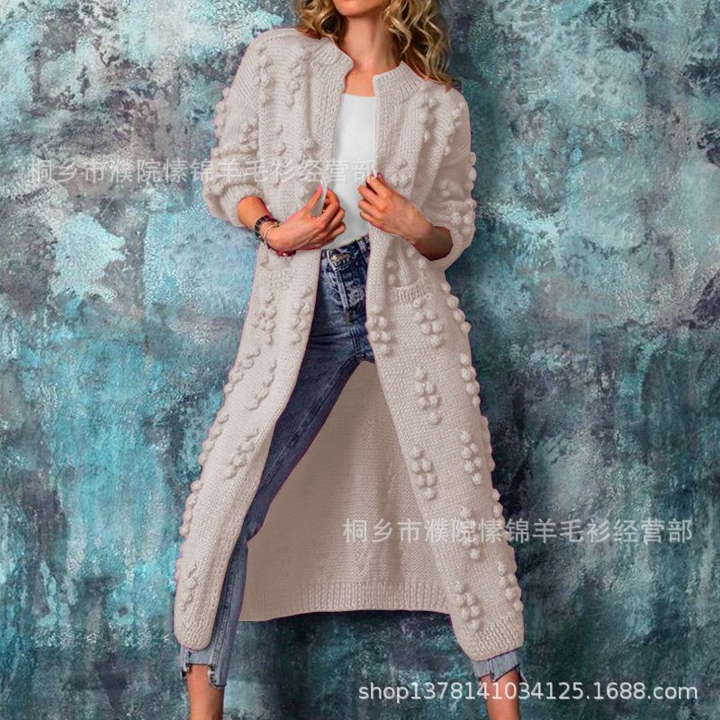 Spring and autumn solid color cardigan long sweater jacket women's knitted sweater