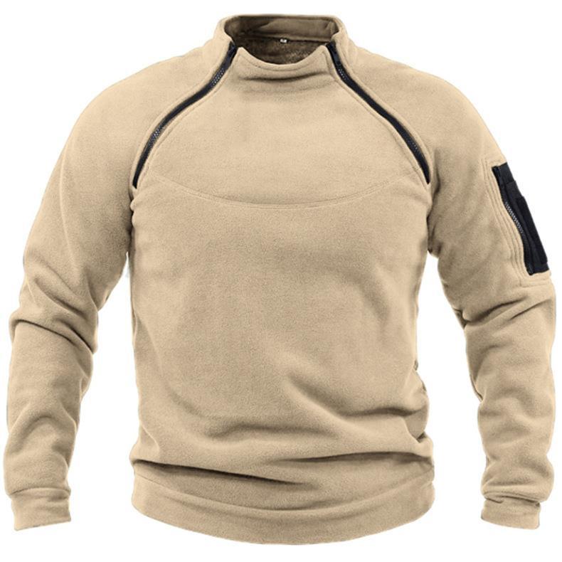 Stand collar men's sweatshirt spring and autumn loose solid color outdoor warm and breathable tactical men's top