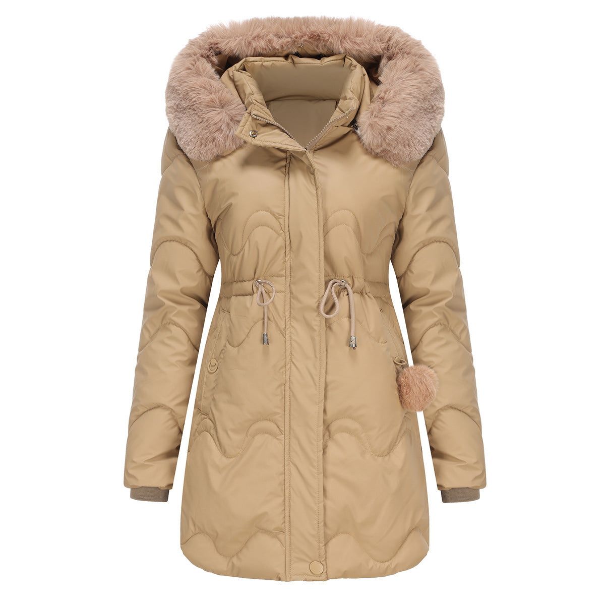 New women's cotton coat with detachable hood, autumn and winter warm parka, removable hood, mid-length coat for women