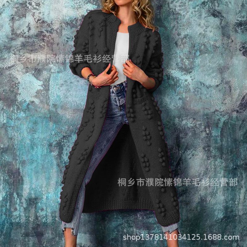 Spring and autumn solid color cardigan long sweater jacket women's knitted sweater