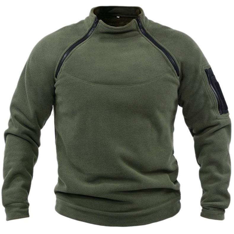 Stand collar men's sweatshirt spring and autumn loose solid color outdoor warm and breathable tactical men's top