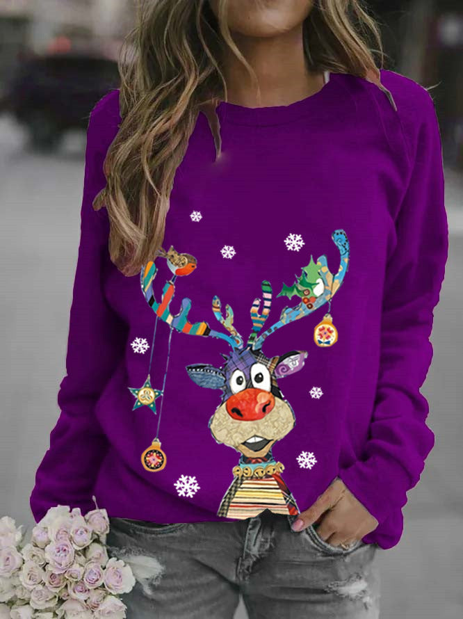 eBay Christmas pattern printed long-sleeved round neck sweatshirt for women